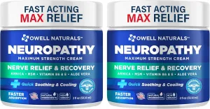 OWELL NATURALS Neuropathy Nerve Relief Cream 2 Fl Oz (Pack of 2) – Maximum Strength - Non Greasy, All Natural for Feet, Hands, Legs, Toes Discomfort Made in USA