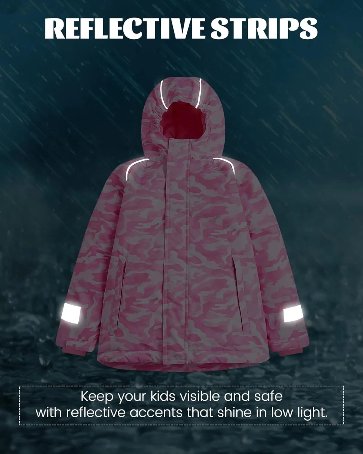 Owntop Kids Winter Ski Jacket Waterproof, Boys Girls Puffer Jacket, Insulated Lining Reflective Strip for Skiing, Snow Play