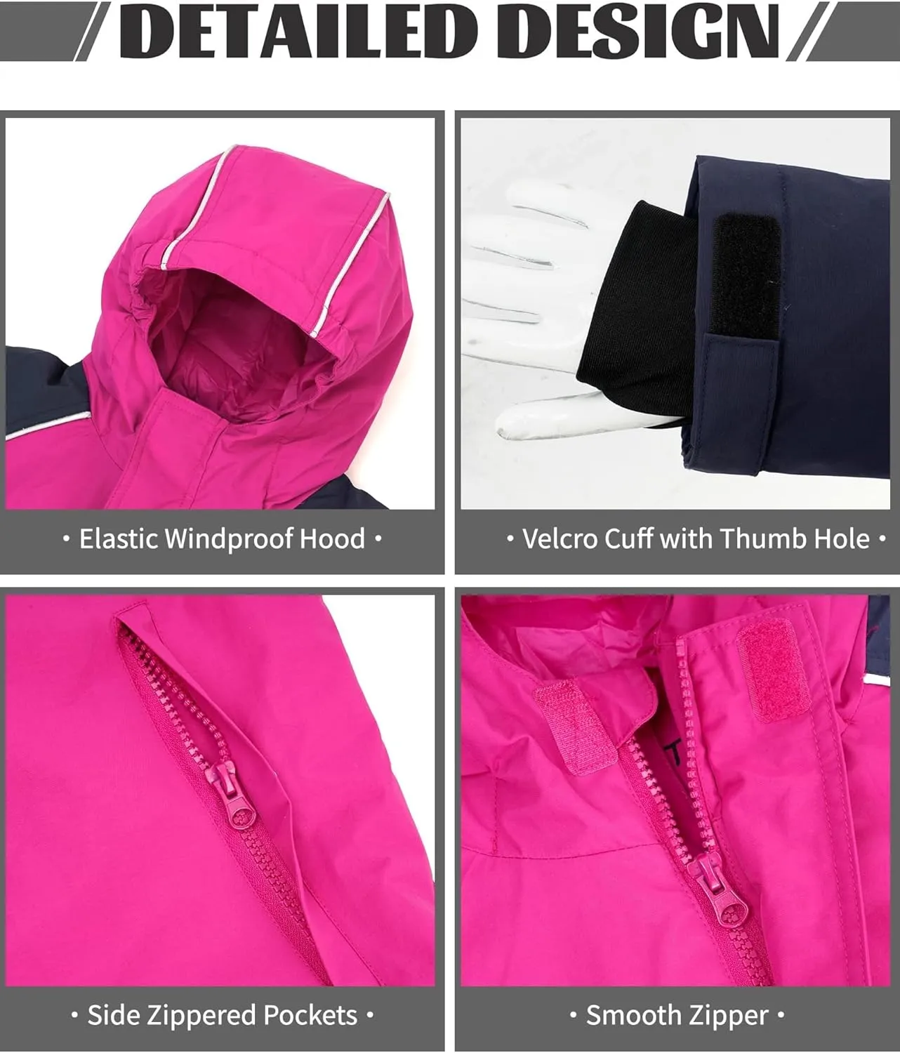 Owntop Kids Winter Ski Jacket Waterproof, Boys Girls Puffer Jacket, Insulated Lining Reflective Strip for Skiing, Snow Play