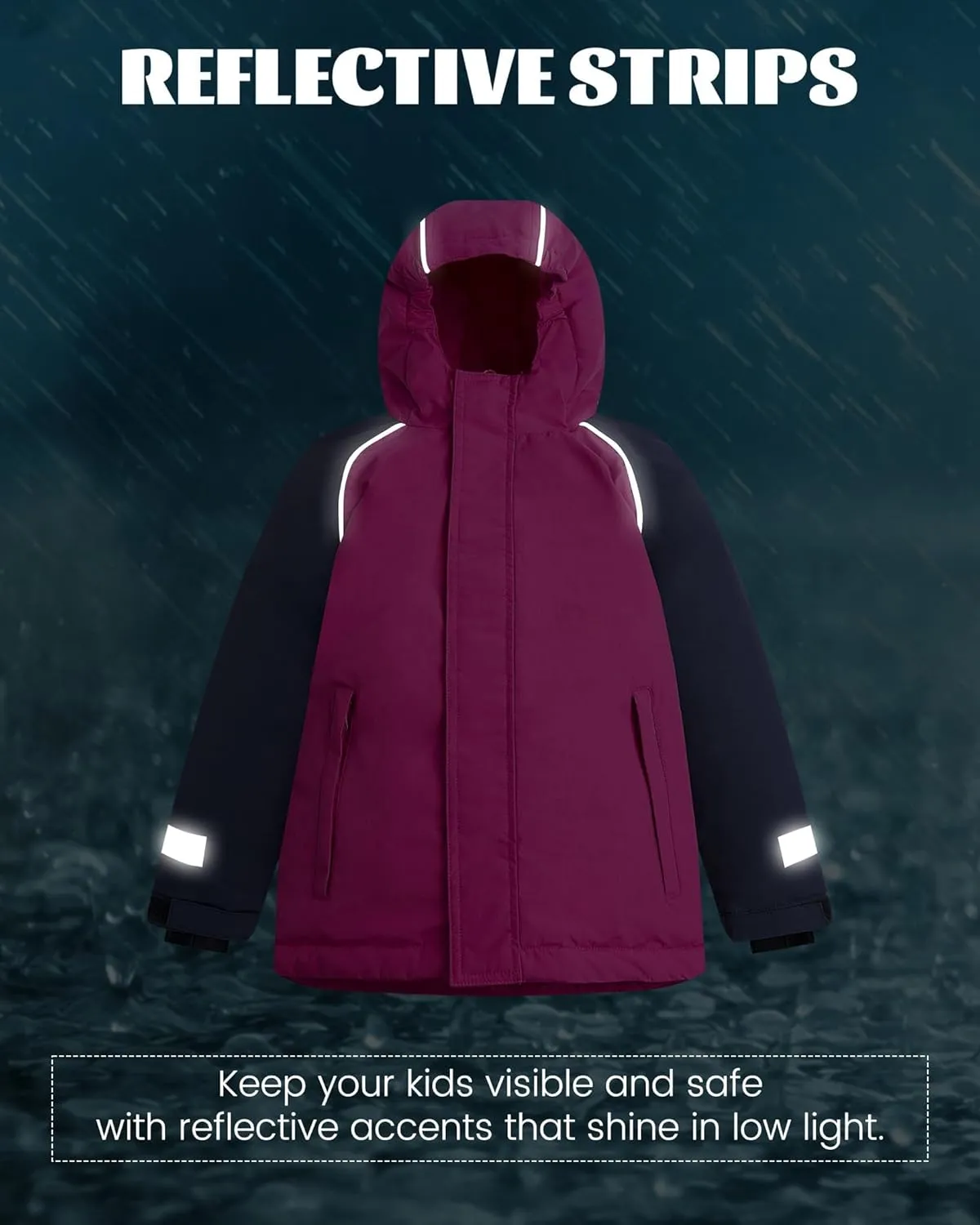 Owntop Kids Winter Ski Jacket Waterproof, Boys Girls Puffer Jacket, Insulated Lining Reflective Strip for Skiing, Snow Play