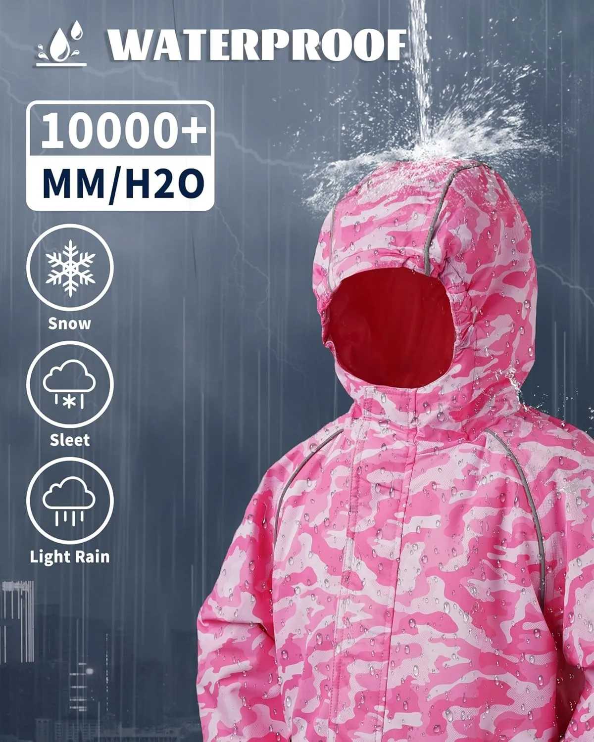 Owntop Kids Winter Ski Jacket Waterproof, Boys Girls Puffer Jacket, Insulated Lining Reflective Strip for Skiing, Snow Play