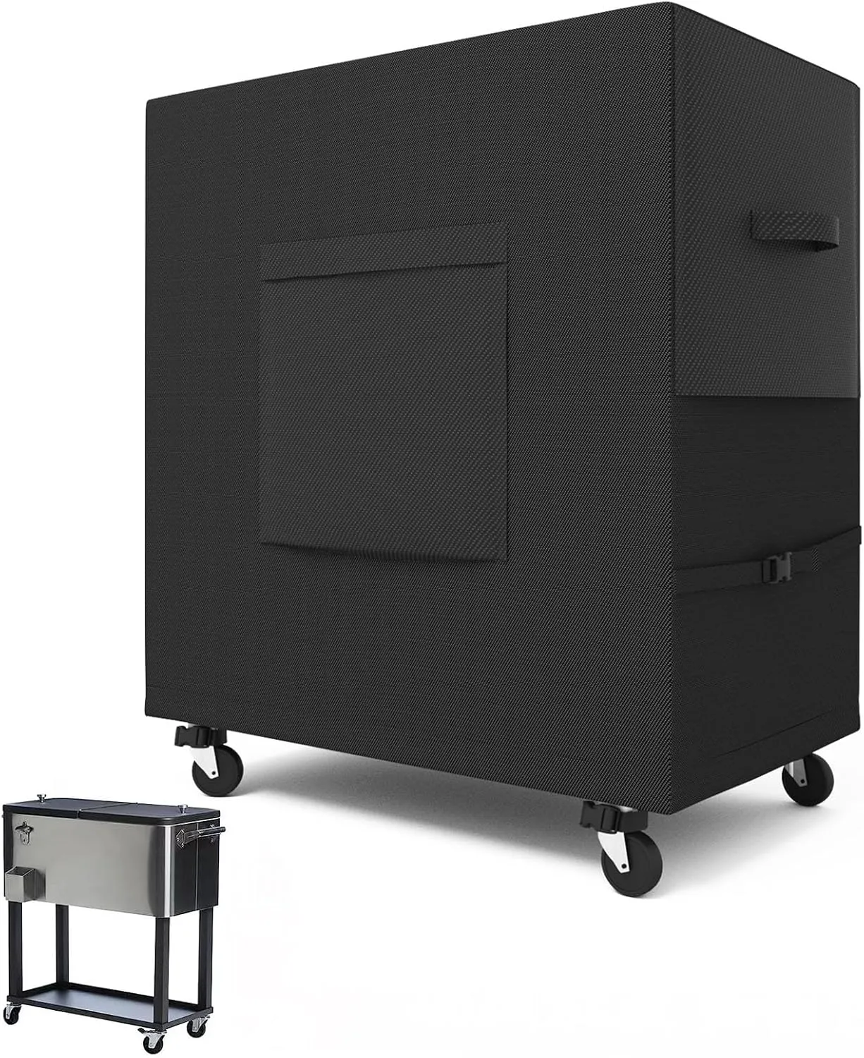 Patio Waterproof Cooler Cart Cover - Outdoor Ice Chest Protective Covers Fits Most 80 QT Drink Cooler on Wheels Outside Bar Cart or Beverage Cart Rooling Party Cooler 34L x 20W x 32H inch Black