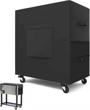 Patio Waterproof Cooler Cart Cover - Outdoor Ice Chest Protective Covers Fits Most 80 QT Drink Cooler on Wheels Outside Bar Cart or Beverage Cart Rooling Party Cooler 34L x 20W x 32H inch Black