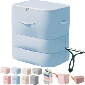 Peliaral Compression Organizer, Ultra Space Saving Self Compression Organizer, Large Capacity Quilt Storage Bags with Zipper, Washable Compression Bags for Storage Comforter Blanket (Blue,XXL)