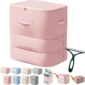 Peliaral Compression Organizer, Ultra Space Saving Self Compression Organizer, Large Capacity Quilt Storage Bags with Zipper, Washable Compression Bags for Storage Comforter Blanket (Pink,XXL)