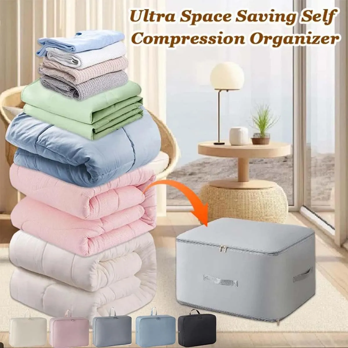 Peliaral Compression Organizer, Ultra Space Saving Self Compression Organizer, Large Capacity Quilt Storage Bags with Zipper, Washable Compression Bags for Storage Comforter Blanket (Pink,XXL)