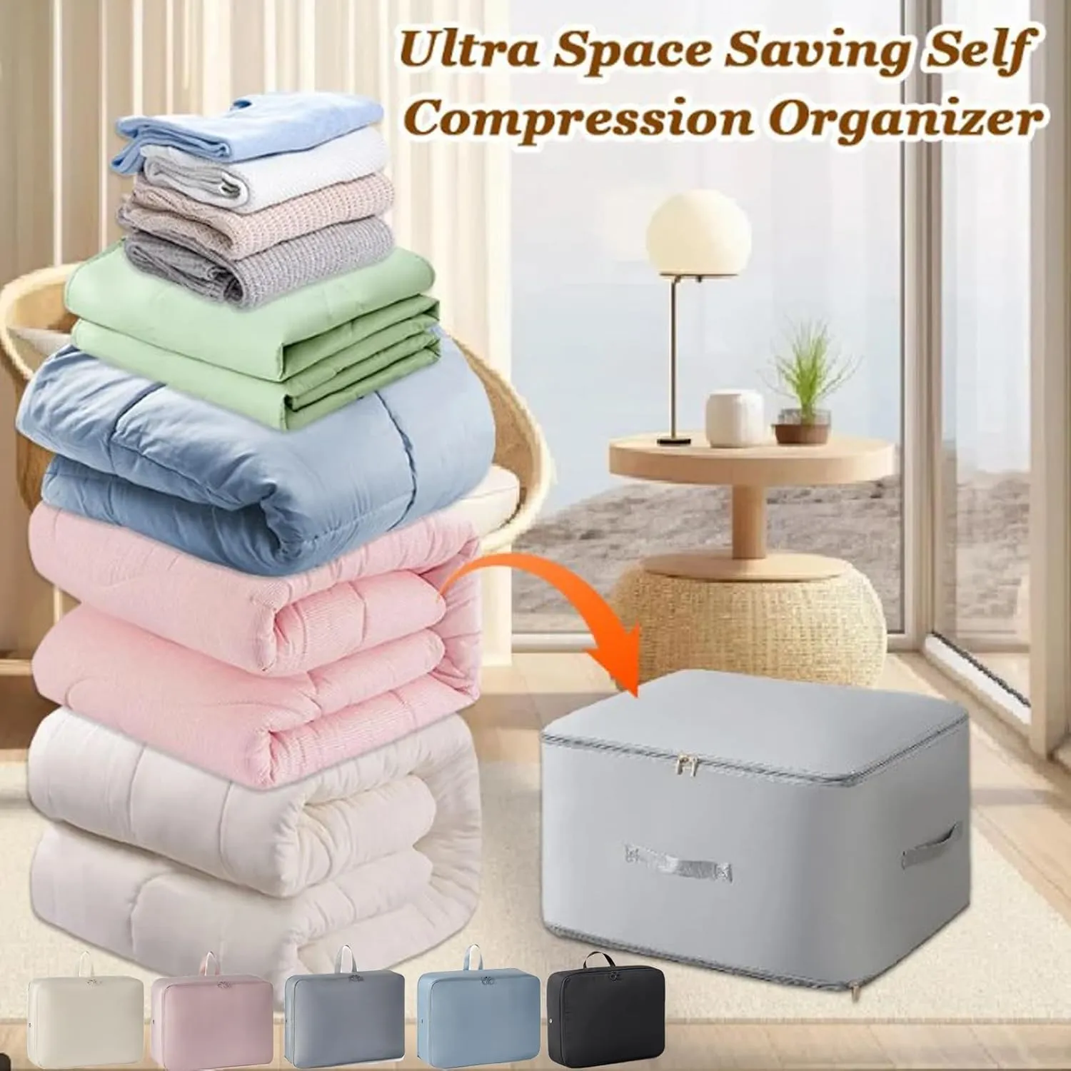 Peliaral Upgraded Visible Quilt Compression Bag Ultra Space Saving Self Compression Organizer Plus Size, 3-Layer Washable Large Capacity Comforter Storage Bag (Beige,35 * 21 * 167in)