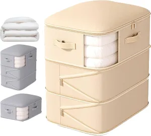 Peliaral Upgraded Visible Quilt Compression Bag Ultra Space Saving Self Compression Organizer Plus Size, 3-Layer Washable Large Capacity Comforter Storage Bag (Beige,35 * 21 * 167in)