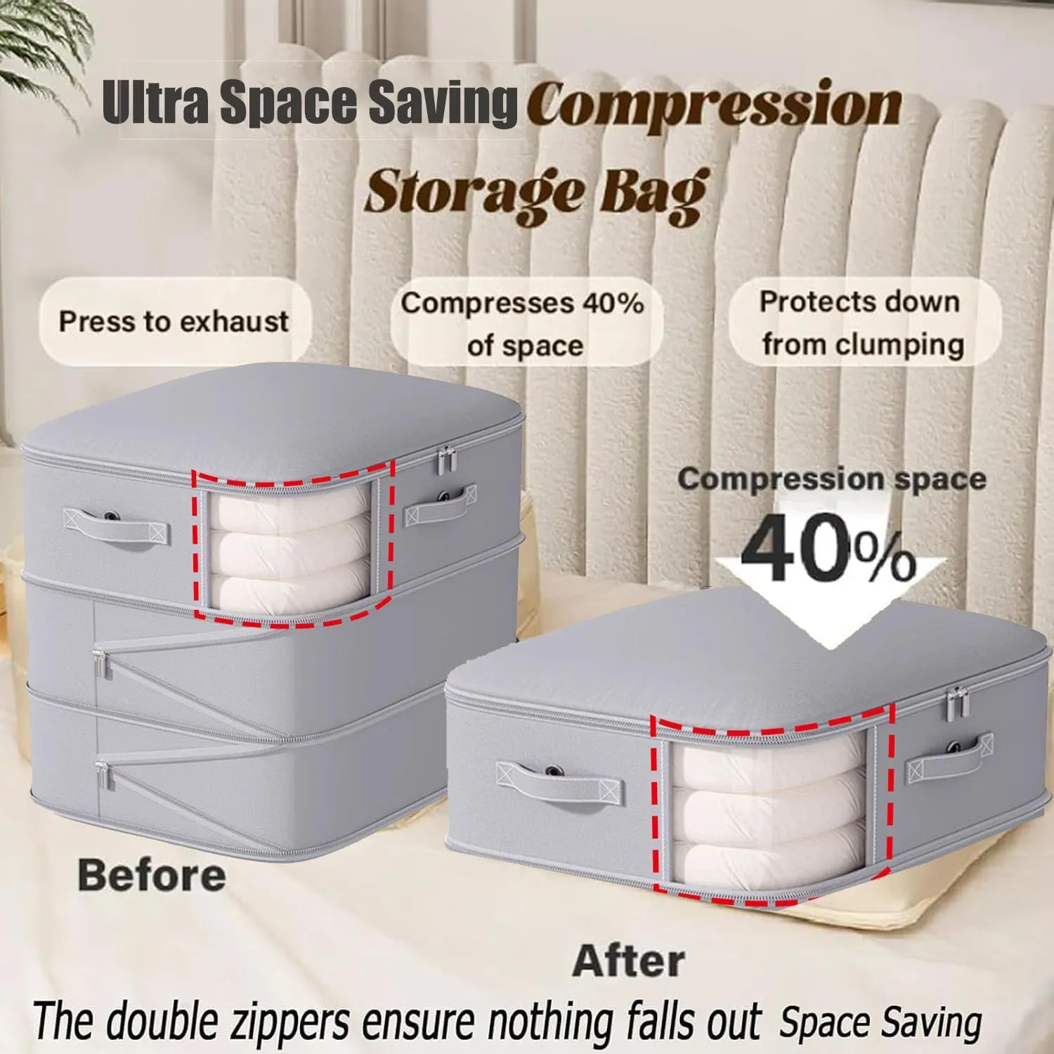 Peliaral Upgraded Visible Quilt Compression Bag Ultra Space Saving Self Compression Organizer Plus Size, 3-Layer Washable Large Capacity Comforter Storage Bag (Green,24 * 21 * 17in)