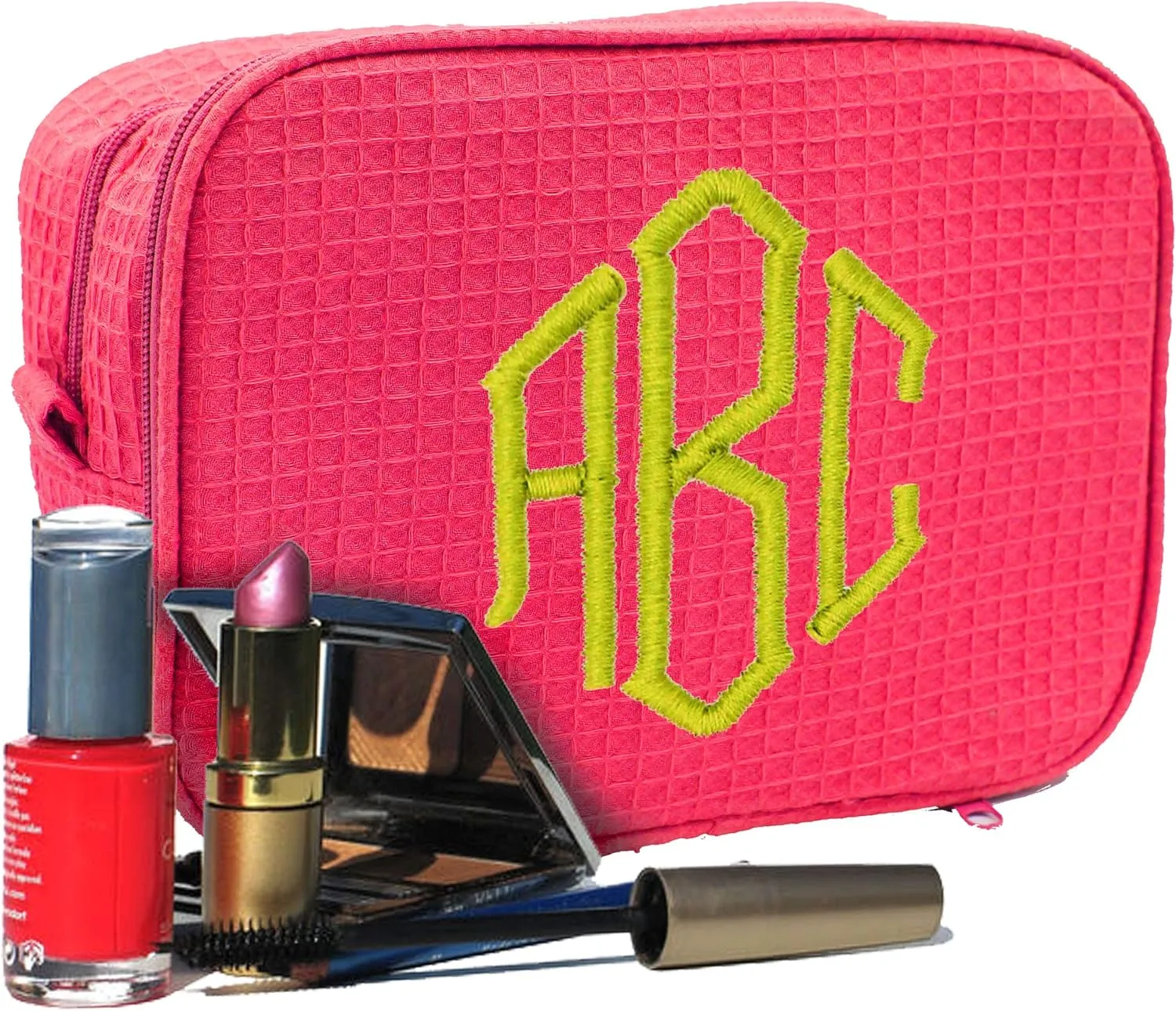 Personalized Makeup Bag - Bridesmaid Make Up Cosmetic Case - Monogrammed and Embroidered (Hot Pink)