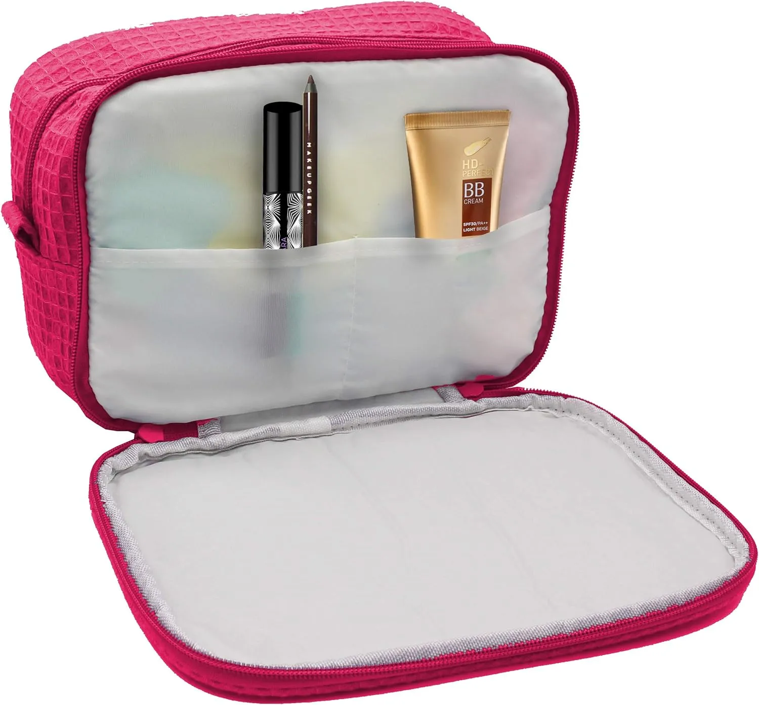 Personalized Makeup Bag - Bridesmaid Make Up Cosmetic Case - Monogrammed and Embroidered (Hot Pink)