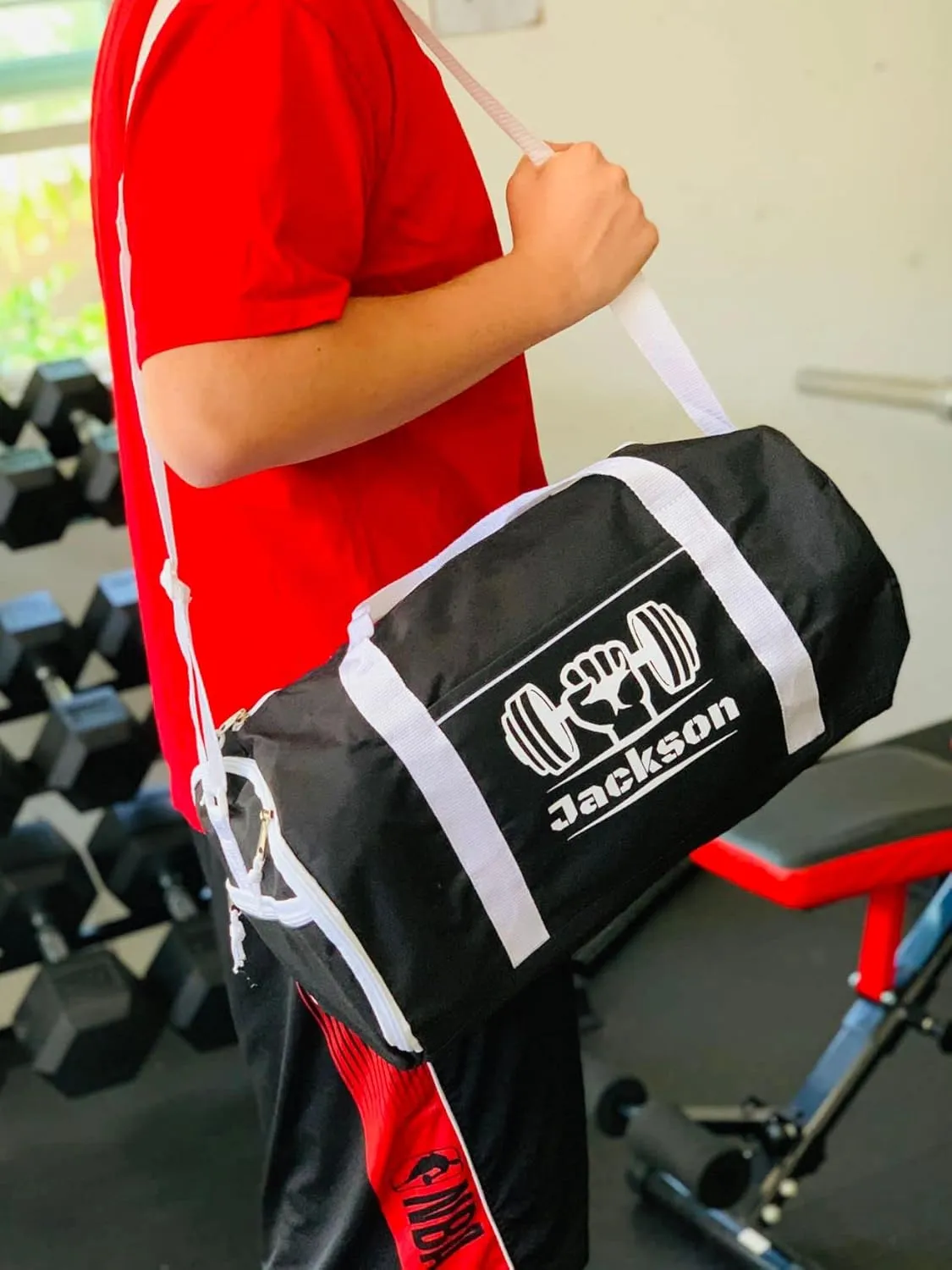 Personalized Sport/Gym Roll Duffel Bag - Football Black 18"