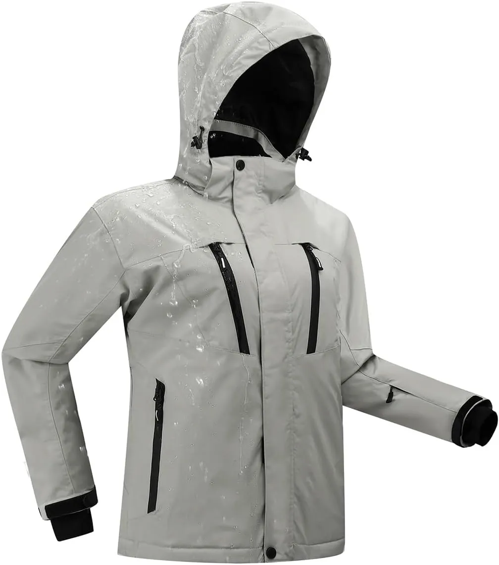 PHIBEE Women's Waterproof Warm Ski Jacket Winter Windproof Snow Coat Hooded Rain Jacket