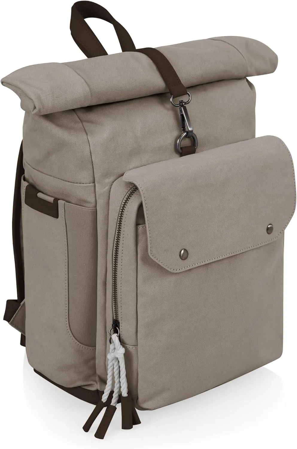 PICNIC TIME Carmel Roll Top Backpack Cooler, Canvas Insulated Cooler Backpack Bag for Lunch and Hiking, Portable Beach Cooler Bag, Picnic Bag