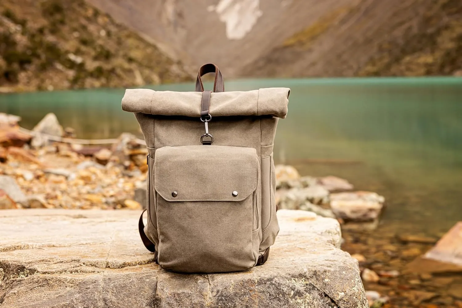 PICNIC TIME Carmel Roll Top Backpack Cooler, Canvas Insulated Cooler Backpack Bag for Lunch and Hiking, Portable Beach Cooler Bag, Picnic Bag