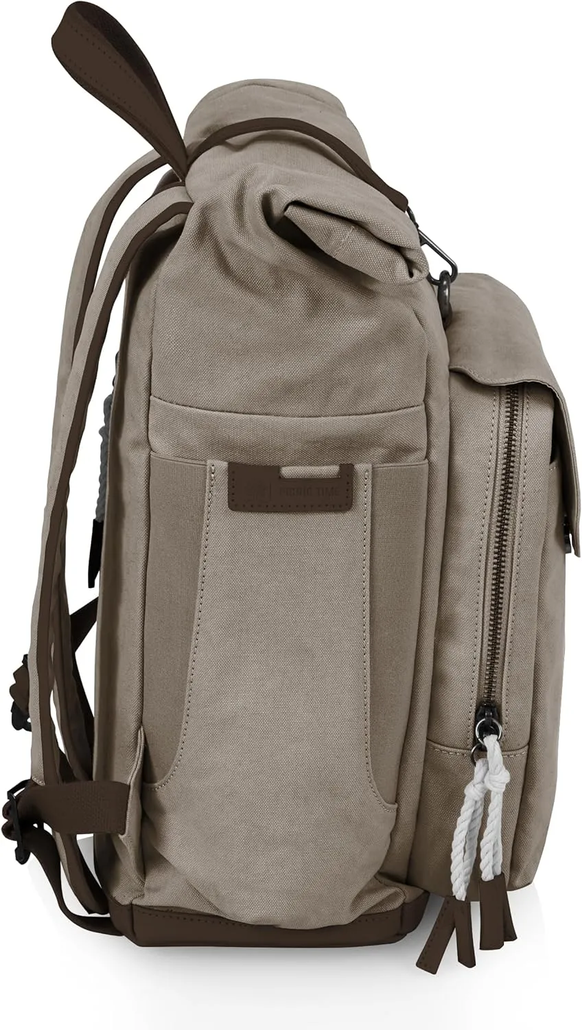 PICNIC TIME Carmel Roll Top Backpack Cooler, Canvas Insulated Cooler Backpack Bag for Lunch and Hiking, Portable Beach Cooler Bag, Picnic Bag