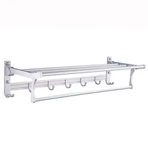 Ping Bu Qing Yun Towel Rack - Space Aluminum, Perforated, Double Layer, Multi-Function, with Activity Hook, Wall-Mounted Bathroom Storage Towel Rack, Suitable for Bathroom, Kitchen - 60x24x13cm Towel