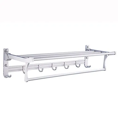 Ping Bu Qing Yun Towel Rack - Space Aluminum, Perforated, Double Layer, Multi-Function, with Activity Hook, Wall-Mounted Bathroom Storage Towel Rack, Suitable for Bathroom, Kitchen - 60x24x13cm Towel