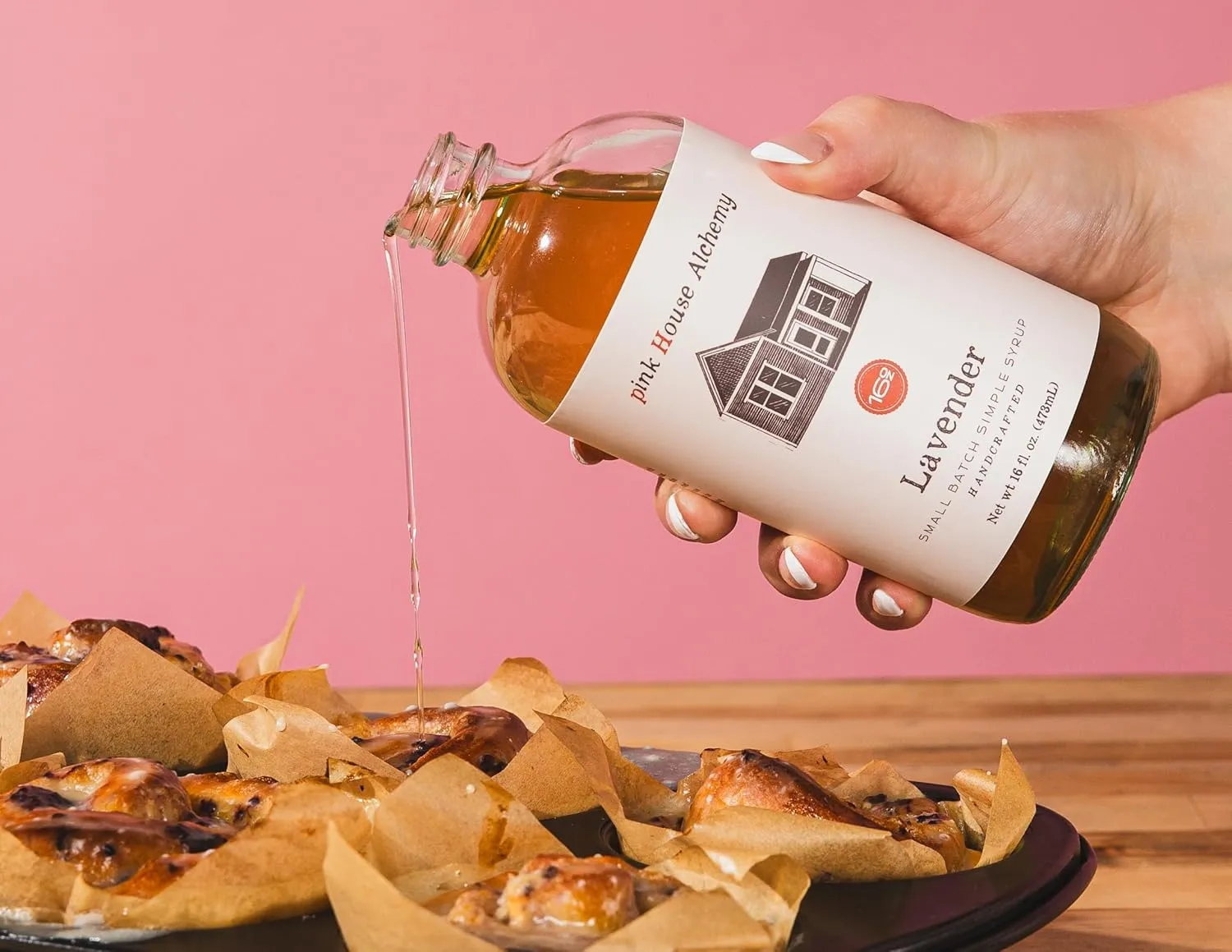 Pink House Alchemy Lavender Simple Syrup 16 OZ Bottle - Coffee, Cocktail, Mocktail and Non Alcoholic Drinks, All-Natural, Non-GMO (LAV 1)
