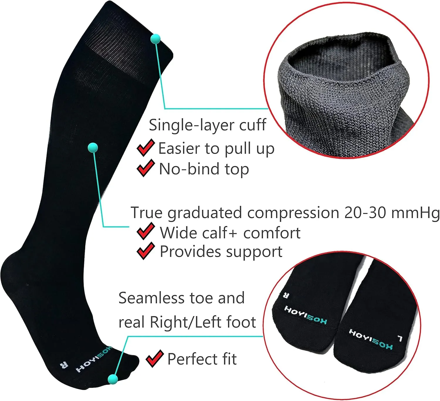 Plus Size Compression Knee High Socks, Wide Calf Extra Large for Men and Women, Comfortable Cotton