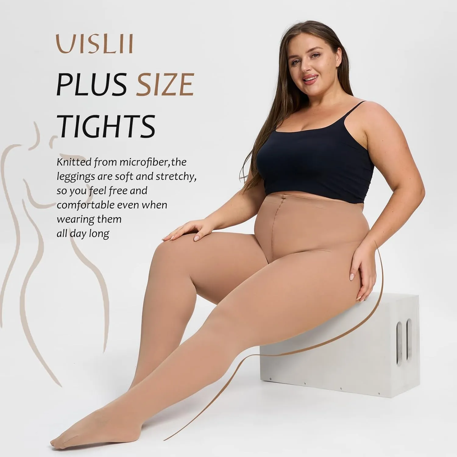 Plus Size Tights for Women,2 pairs 80D Semi Opaque Tights women,Solid Color Soft High Waist Stockings Size Up to 6XL.