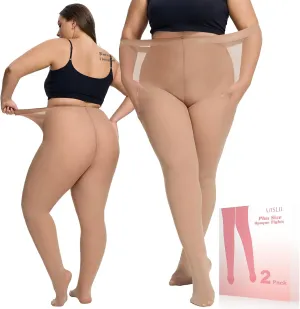 Plus Size Tights for Women,2 pairs 80D Semi Opaque Tights women,Solid Color Soft High Waist Stockings Size Up to 6XL.