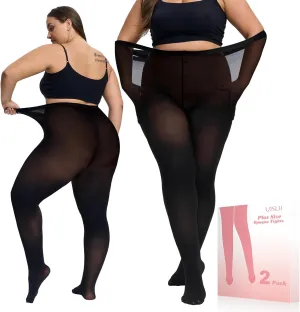 Plus Size Tights for Women,2 pairs 80D Semi Opaque Tights women,Solid Color Soft High Waist Stockings Size Up to 6XL.