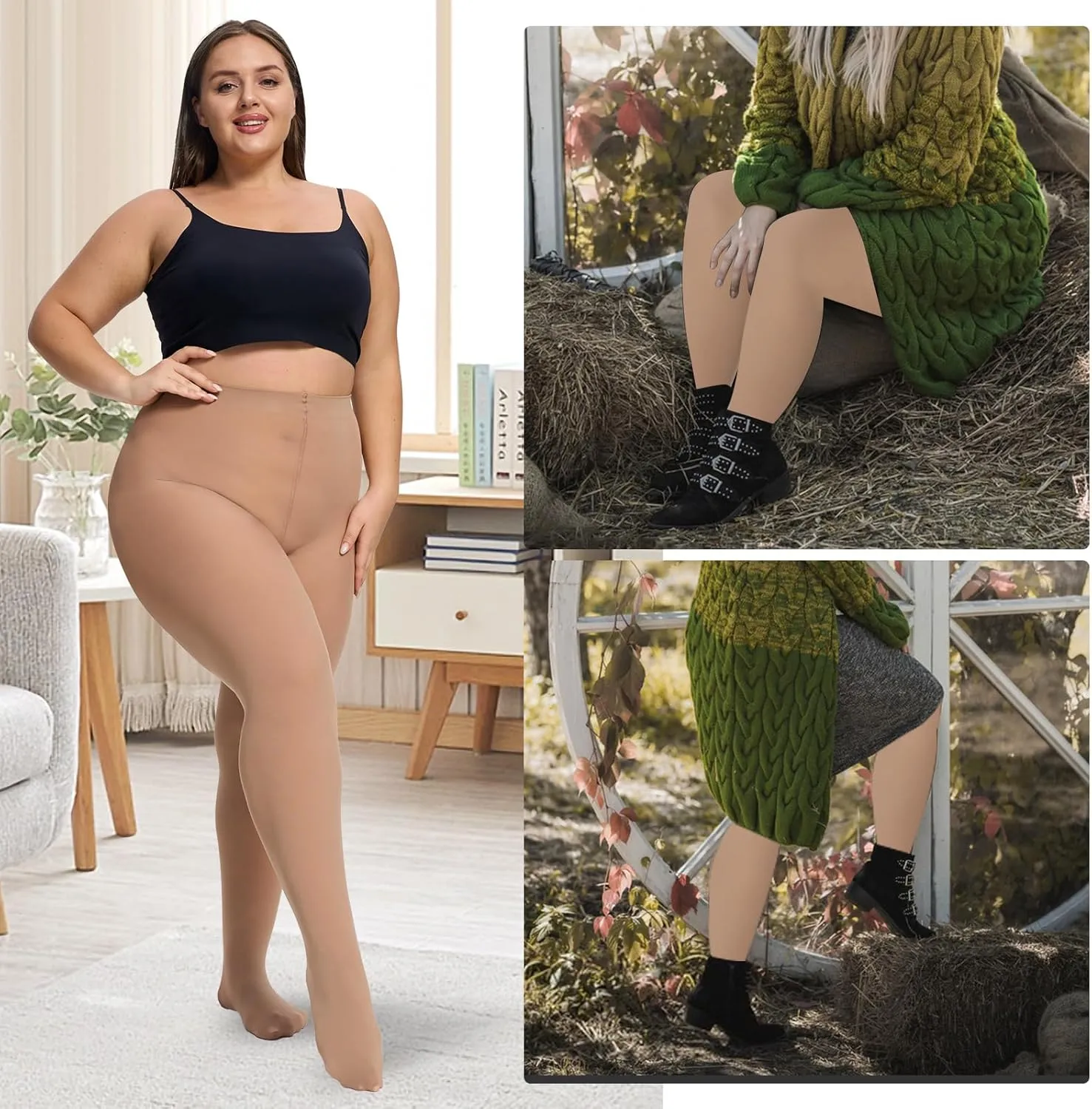 Plus Size Tights for Women,2 pairs 80D Semi Opaque Tights women,Solid Color Soft High Waist Stockings Size Up to 6XL.