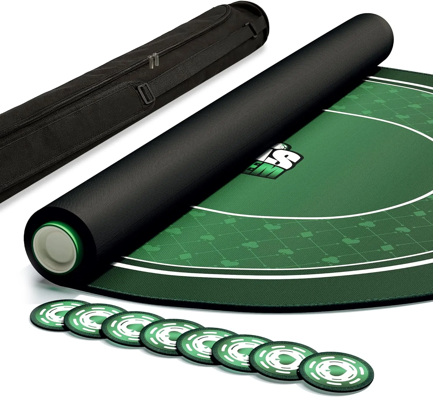 Poker Table Top Mat 70" X 35", 3mm Thickened Portable Texas Hold'em Casino Table Topper with Zipper Bag, 8 Coasters, 8 Hand Ranking Cards for Home Games Nights