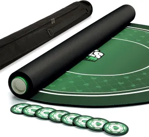 Poker Table Top Mat 70" X 35", 3mm Thickened Portable Texas Hold'em Casino Table Topper with Zipper Bag, 8 Coasters, 8 Hand Ranking Cards for Home Games Nights