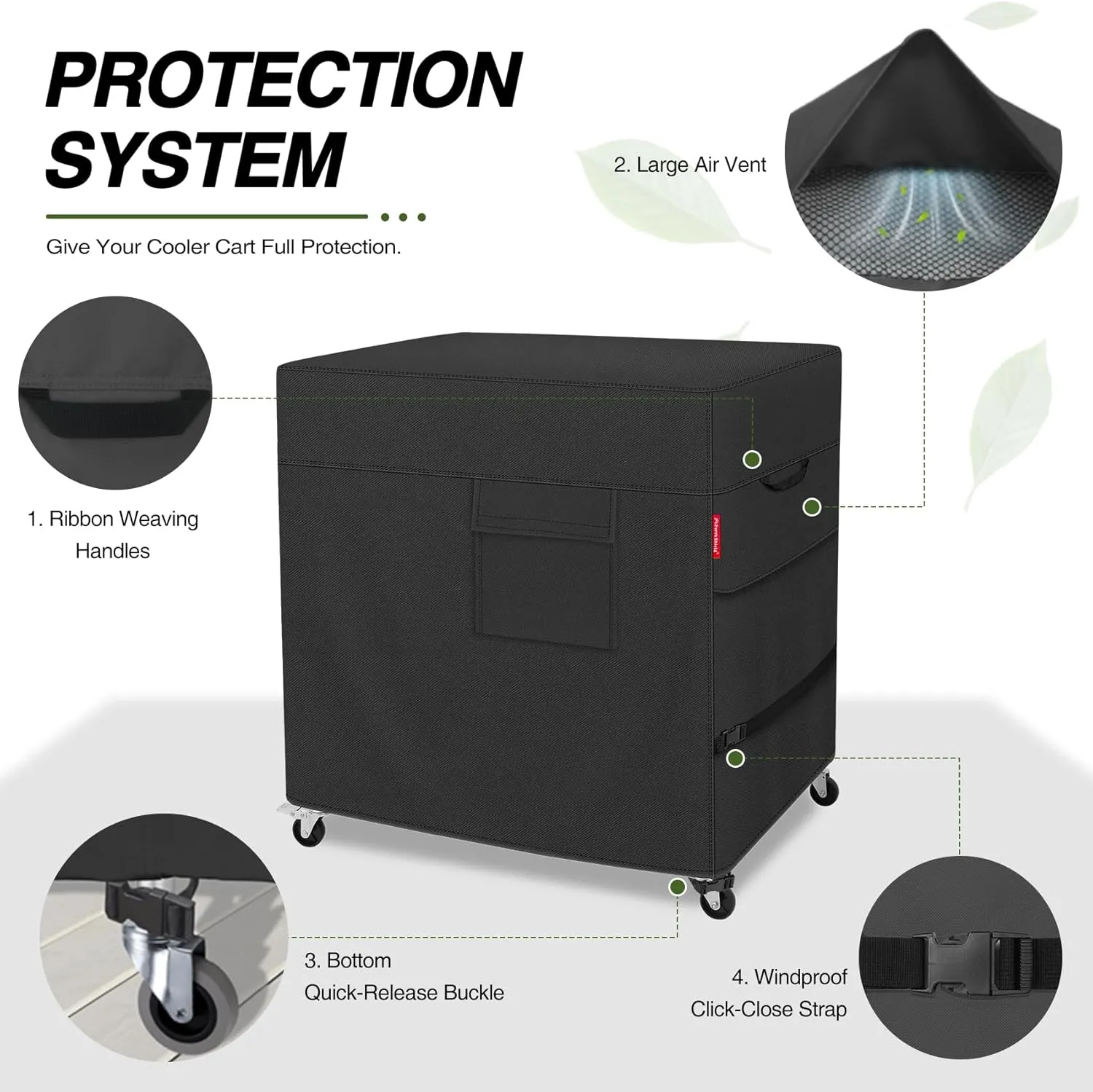 Porch Shield Waterproof Rolling 80-100 Qt Cooler Cart Cover Fits Most Patio Ice Chest Party Cooler (Black, 36"L x 20"W x 32"H)