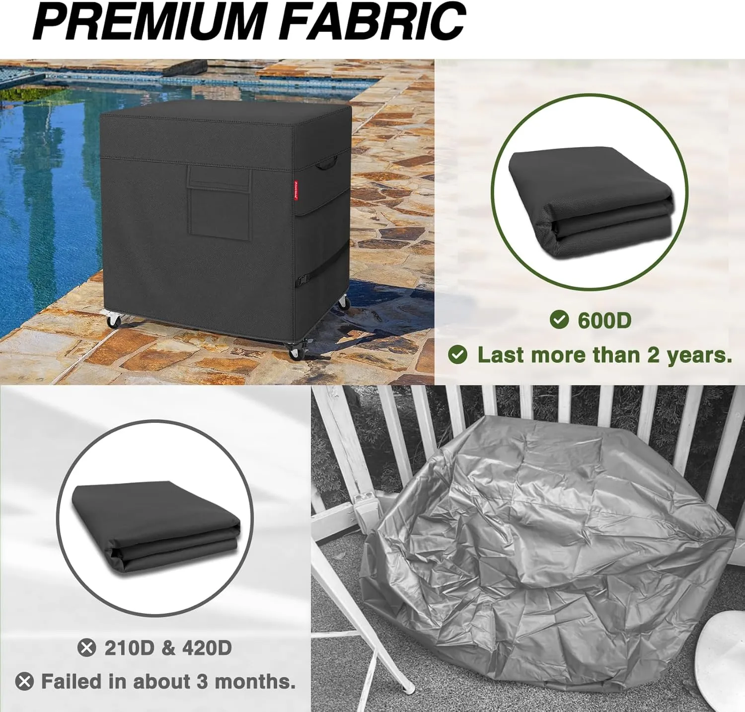 Porch Shield Waterproof Rolling 80-100 Qt Cooler Cart Cover Fits Most Patio Ice Chest Party Cooler (Black, 36"L x 20"W x 32"H)
