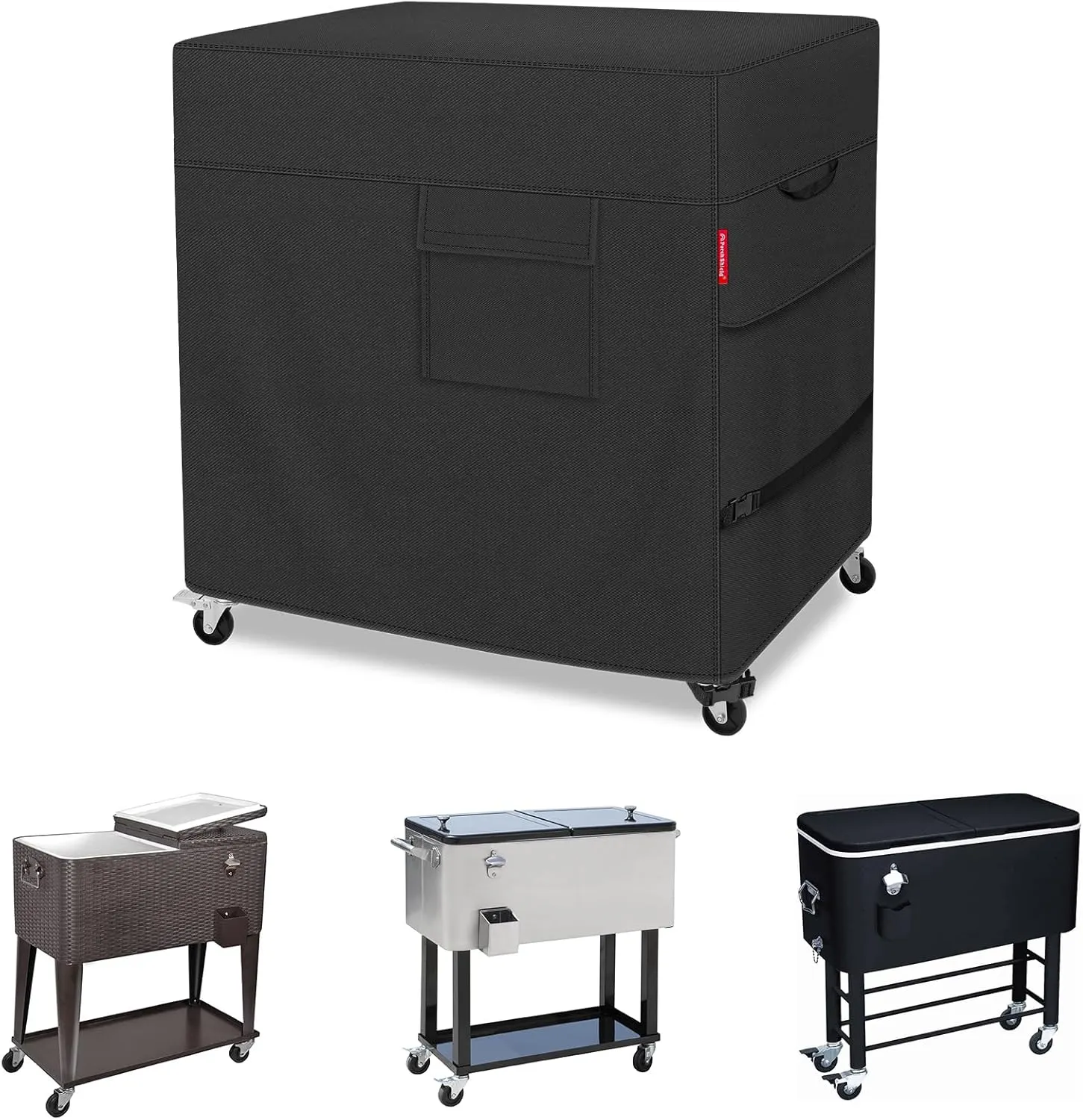 Porch Shield Waterproof Rolling 80-100 Qt Cooler Cart Cover Fits Most Patio Ice Chest Party Cooler (Black, 36"L x 20"W x 32"H)