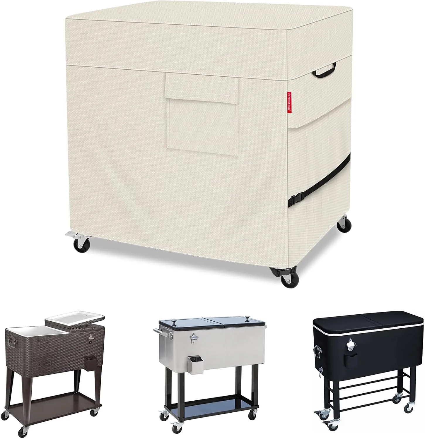 Porch Shield Waterproof Rolling 80-100 Qt Cooler Cart Cover Fits Most Patio Ice Chest Party Cooler (Light Tan, 40"L x 20"W x 32"H)