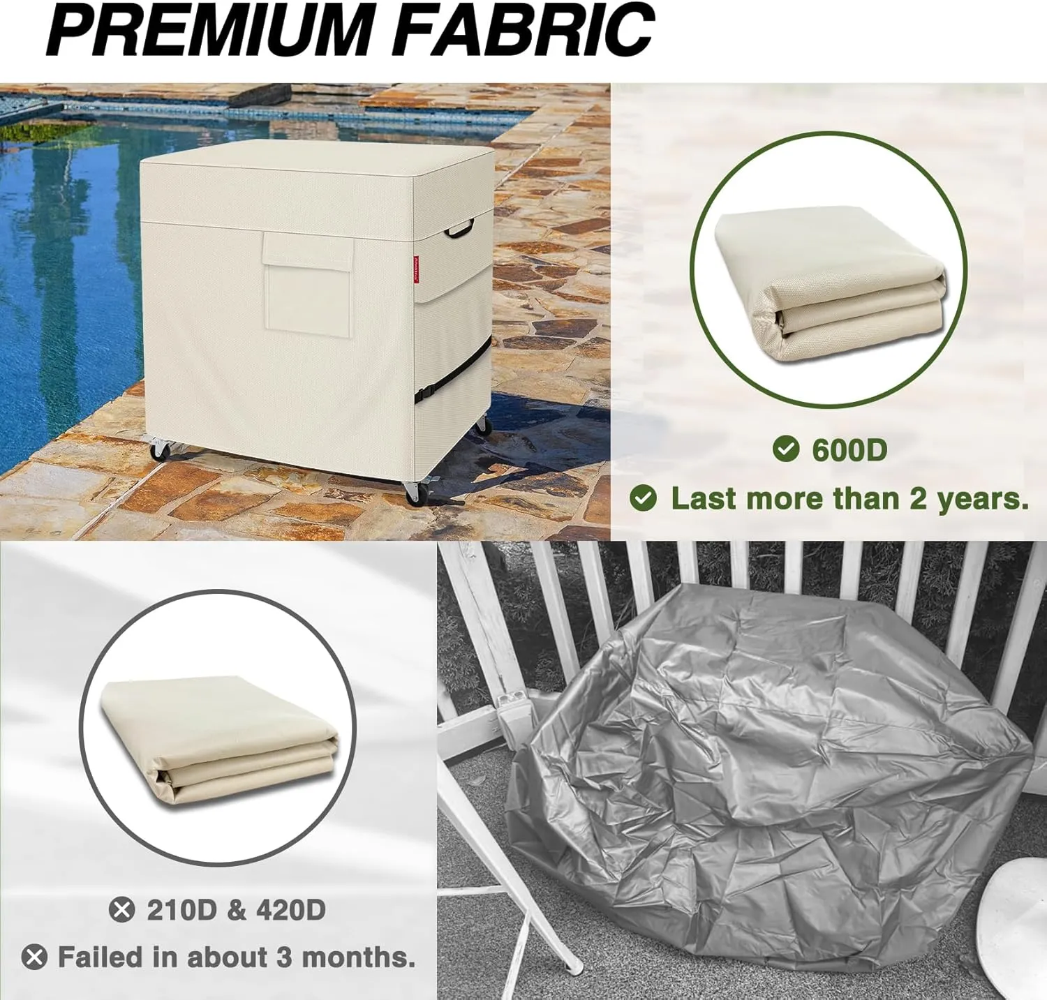 Porch Shield Waterproof Rolling 80-100 Qt Cooler Cart Cover Fits Most Patio Ice Chest Party Cooler (Light Tan, 40"L x 20"W x 32"H)