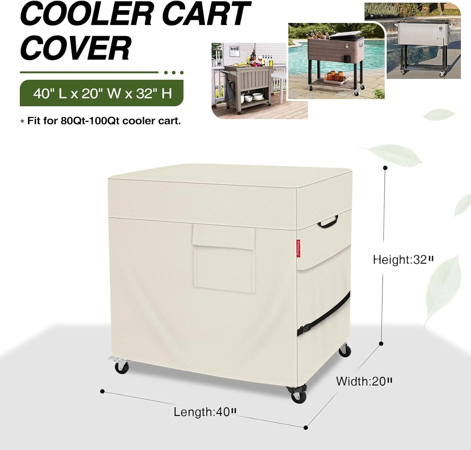 Porch Shield Waterproof Rolling 80-100 Qt Cooler Cart Cover Fits Most Patio Ice Chest Party Cooler (Light Tan, 40"L x 20"W x 32"H)