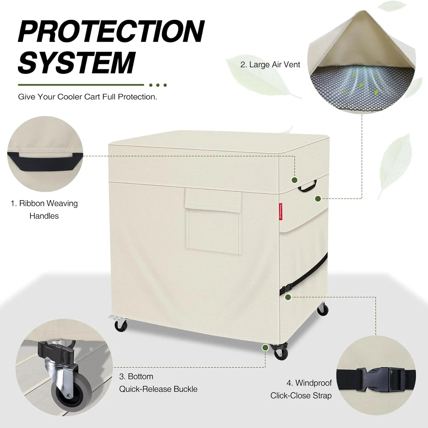 Porch Shield Waterproof Rolling 80-100 Qt Cooler Cart Cover Fits Most Patio Ice Chest Party Cooler (Light Tan, 40"L x 20"W x 32"H)