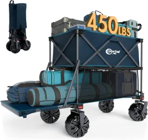 PORTAL Collapsible Double Decker Folding Wagon, Beach Cart with Tailgate, Big Wheels, 450LB Heavy Duty 14 FT Foldable Wagon for Camping, Sports, Garden, Shopping