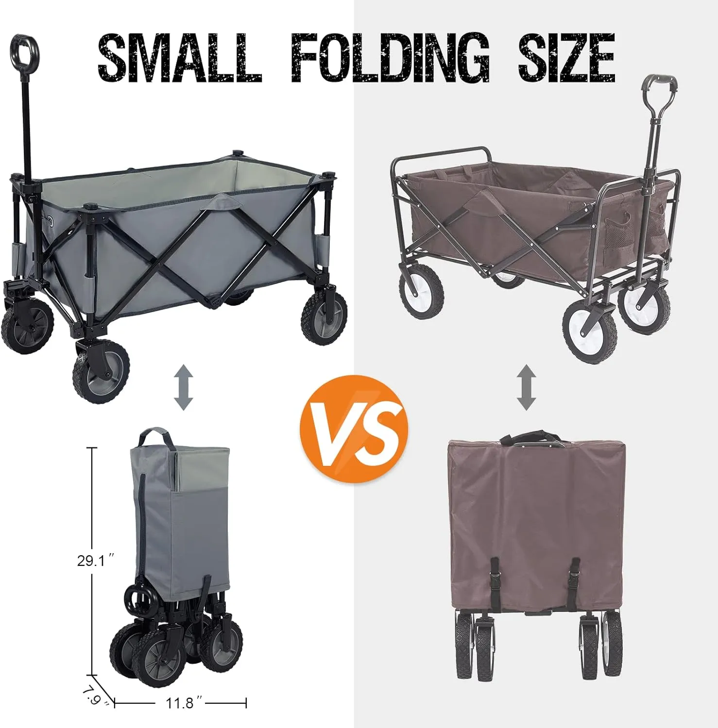 PORTAL Collapsible Wagon Cart, Heavy Duty Foldable Wagon Carts with Wheels, Folding Utility Wagon for Camping, Shopping, Garden, Sports, Apartment, Outdoor, Beach
