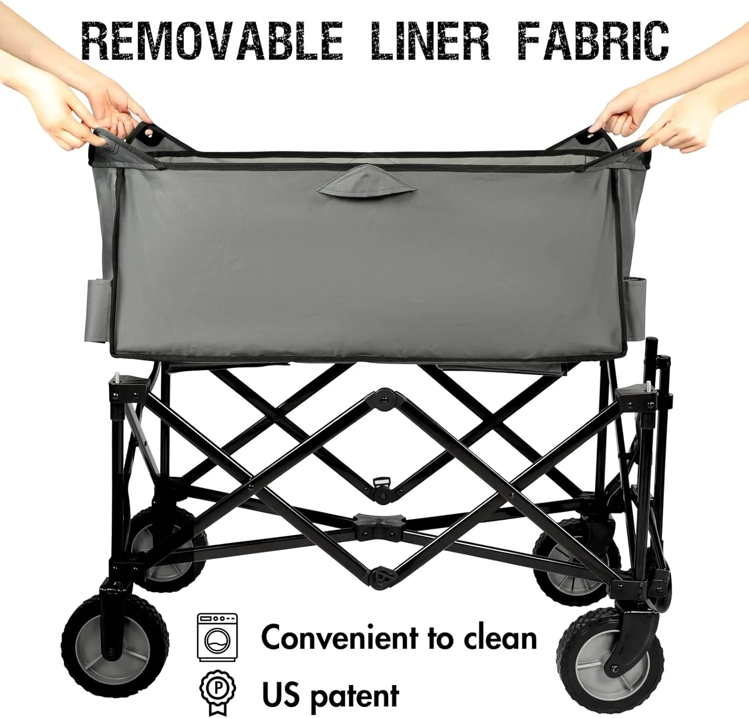 PORTAL Collapsible Wagon Cart, Heavy Duty Foldable Wagon Carts with Wheels, Folding Utility Wagon for Camping, Shopping, Garden, Sports, Apartment, Outdoor, Beach