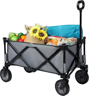 PORTAL Collapsible Wagon Cart, Heavy Duty Foldable Wagon Carts with Wheels, Folding Utility Wagon for Camping, Shopping, Garden, Sports, Apartment, Outdoor, Beach