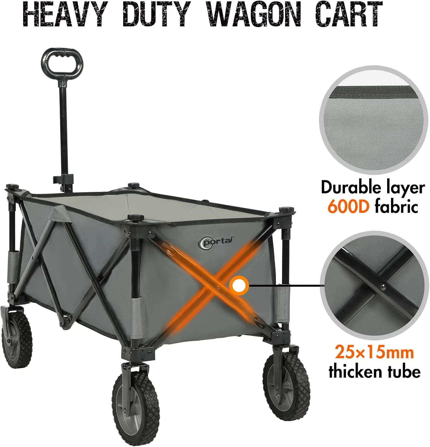 PORTAL Collapsible Wagon Cart, Heavy Duty Foldable Wagon Carts with Wheels, Folding Utility Wagon for Camping, Shopping, Garden, Sports, Apartment, Outdoor, Beach