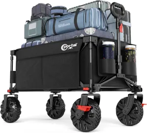 PORTAL Heavy-Duty Folding Wagon Cart, Large Collapsible Utility Wagon with All-Terrain Wheels for Beach, Camping, Garden & Grocery