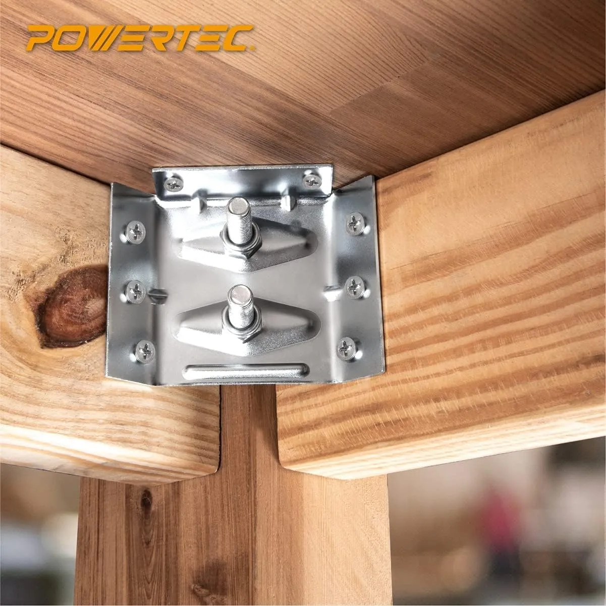 POWERTEC Surface Mount Corner Brackets 4PK w/Mounting Hardware, Corner Braces for Desk Legs/Coffee Table/Dining Table/Bench Legs (71428)