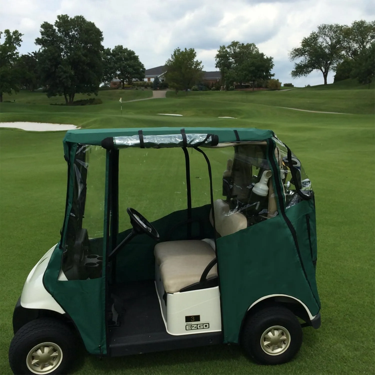Premium Golf Cart Cover – Universal Portable & Drivable 4-Sided Black Golf Cart Cover – Club Car/EZGO RXV, TXT, EZGO Golf Cart Cover (60” L X 44” W)
