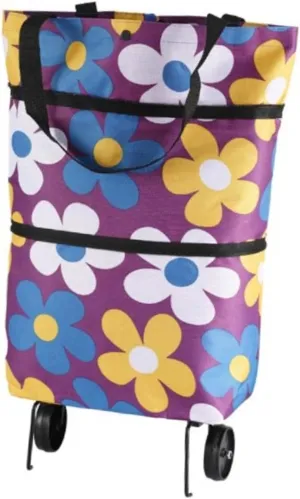 PRETYZOOM Shopping Grocery Cart on Wheels Foldable Trolley Bag for Family Outdoor Trips