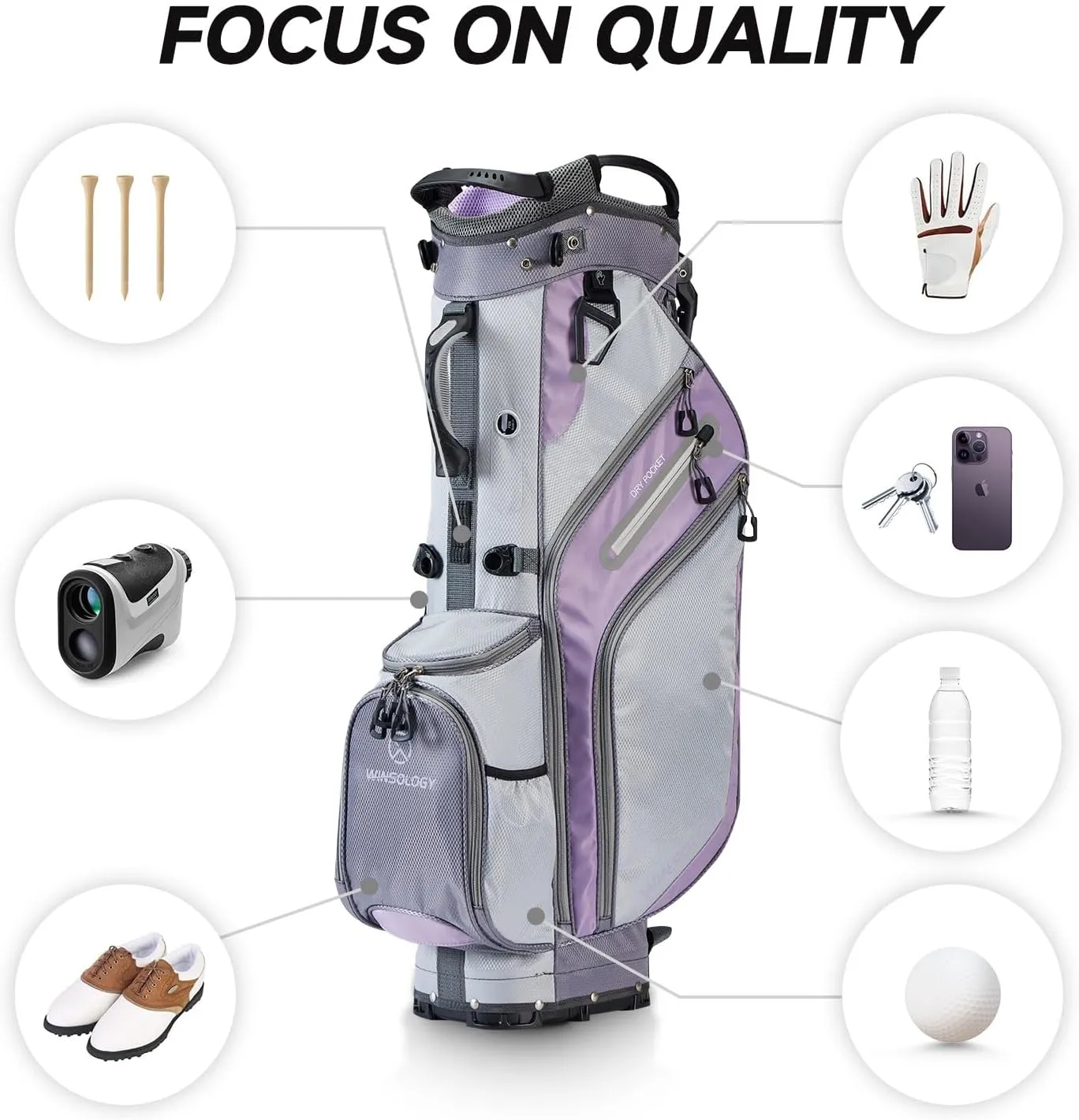 Pro Golf Stand Bag, 14 Way Top with Full Length Dividers, Lightweight Carry Bag with Dual Straps, Ergonomic Back Support, 10 Pockets with Cooler & Waterproof Pocket, for Men and Women