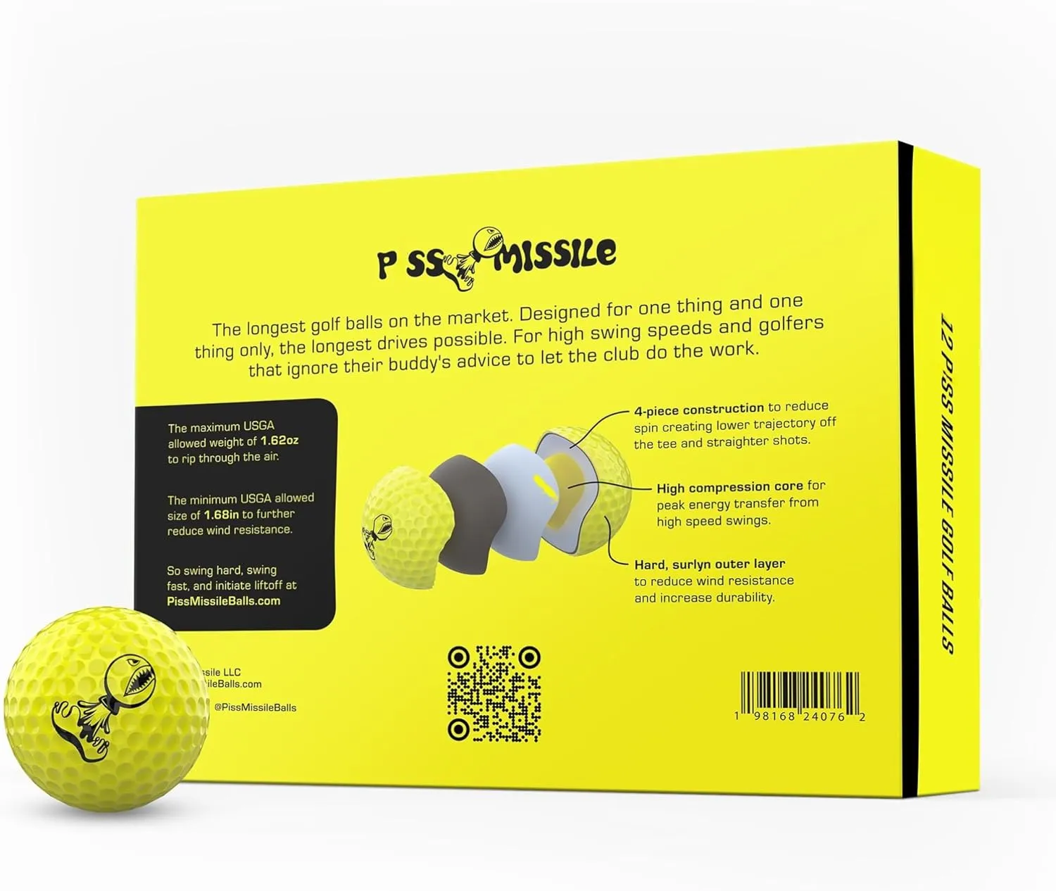 P*SS M*SSLE Golf Balls - 4-Piece Design, Surlyn Cover, High Compression Core - Ultimate Distance, Low Spin, Low Trajectory for Straighter Shots, Improved Accuracy - Follows USGA Standards