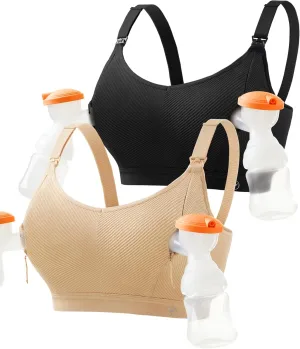 Pumping Bra Hands Free Zip Opening Design Seamless Nursing Bras for Breastfeeding High Support Nursing & Pumping Bra in One