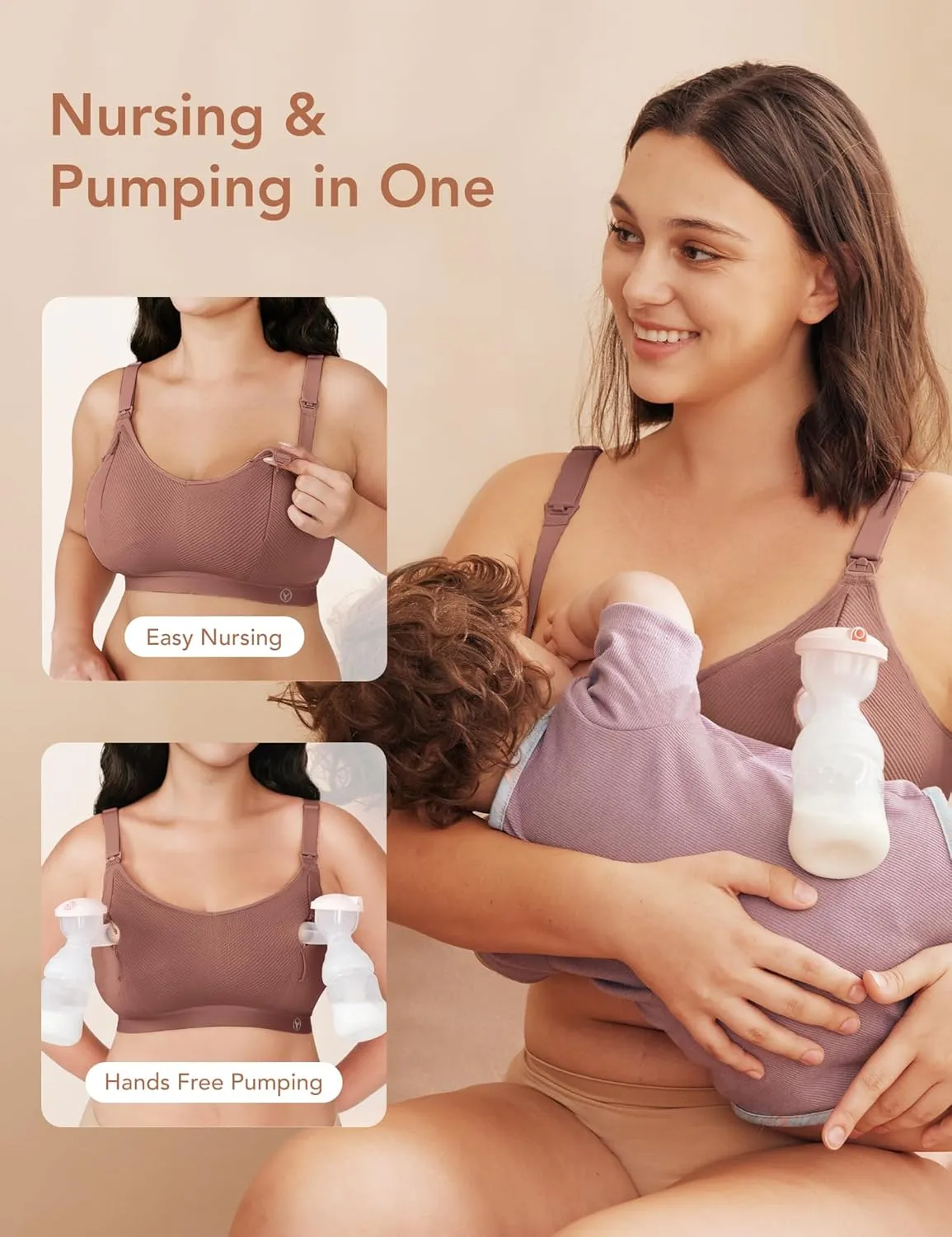 Pumping Bra Hands Free Zip Opening Design Seamless Nursing Bras for Breastfeeding High Support Nursing & Pumping Bra in One